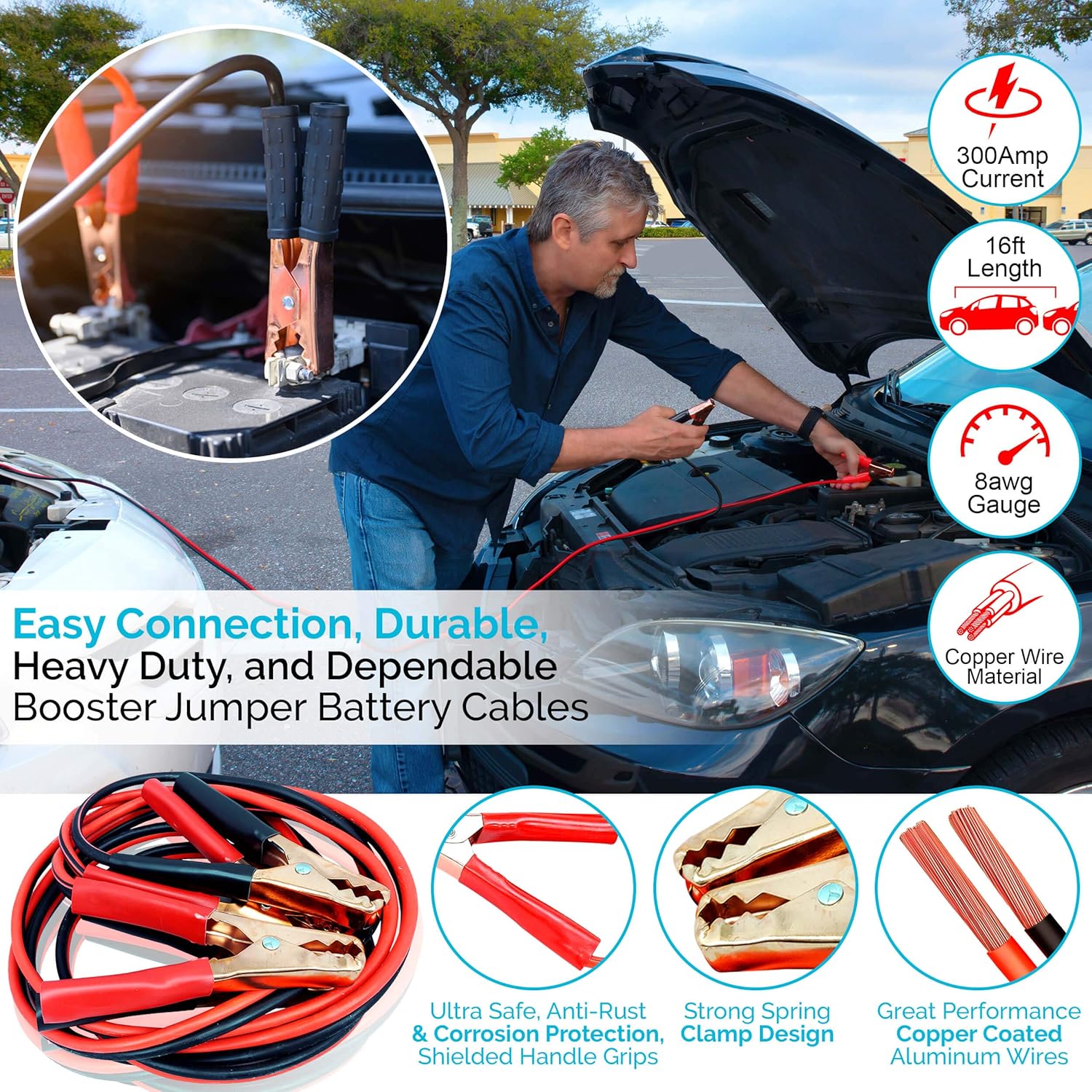 Roadside Emergency Car Kit – 112 Pieces Safety Assistance | First Aid Kit, Jumper Cables, Tow Strap Ropes, Reflective Safety Warning Triangle & Vest, Tools, Glass Breaker Hammer | Truck & Car (Black): Automotive