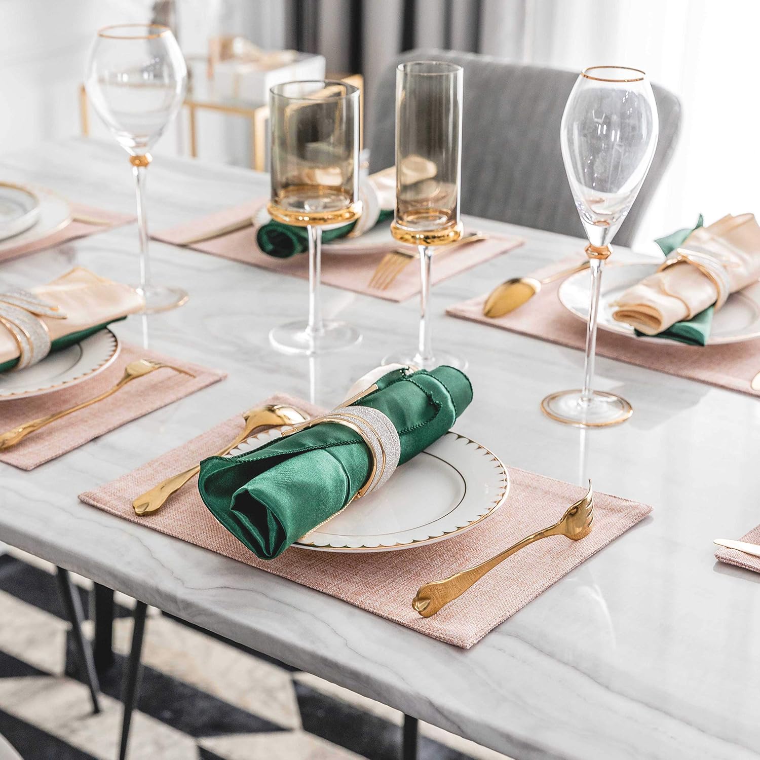 Home Brilliant Placemats Place Mat Pink Table Mats Set of 6 Non Slip Easy to Clean Machine Washable Place Mats for Dining Kitchen Restaurant Table, 13x19 inch: Home & Kitchen