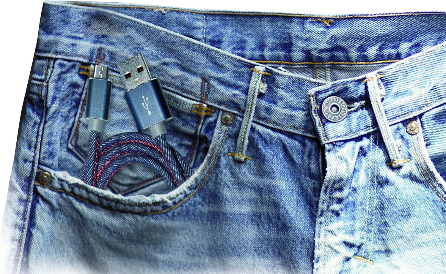Maxtrack Charging and Sync Cable, USB Type A Male to Micro USB B Male, 1.0 m, Denim Fabric Cover (1 Cable) - Image 4