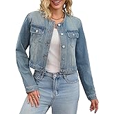 CIMUK Women's Denim Jacket Collarless Button Down Western Long Sleeve Jean Jackets