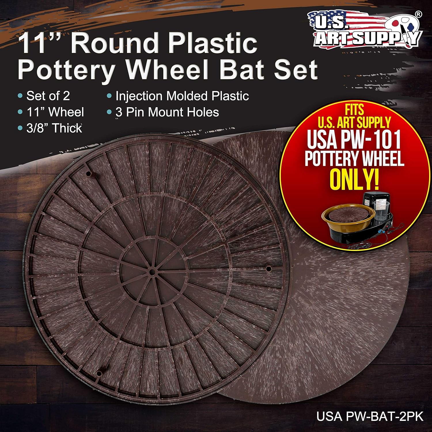 U.S. Art Supply - 11" Round Plastic Pottery Wheel Bats, Set of 2 - Durable, Balanced Bat for Use Spinning Clay & Making Ceramics - Design to Only Fit U.S. Art Supply Pottery Wheel