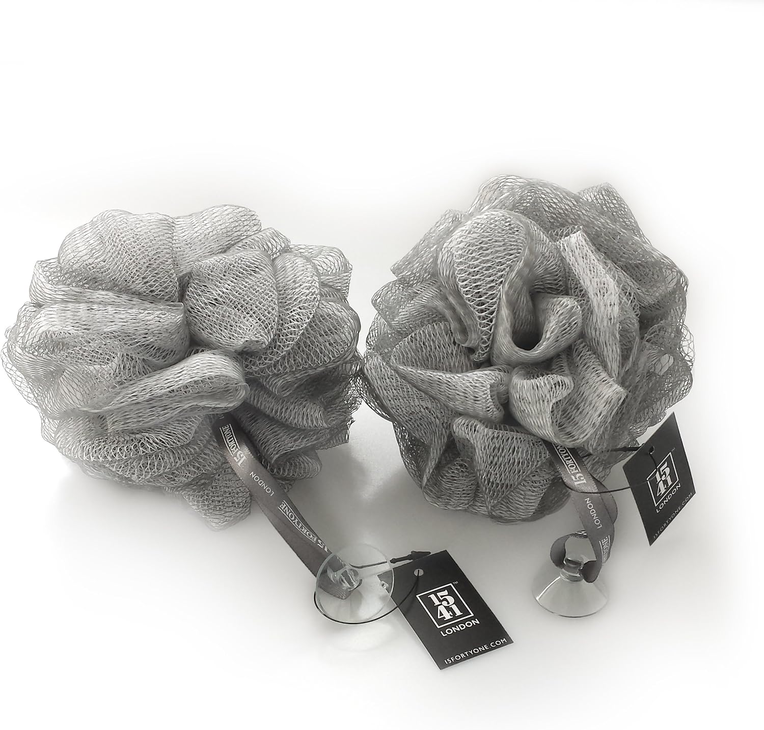 1541 London Exfoliating Bath & Shower Body Puff/Scrunchie/Buffer - TWIN PACK (Silver Grey), 2 count (Pack of 1)