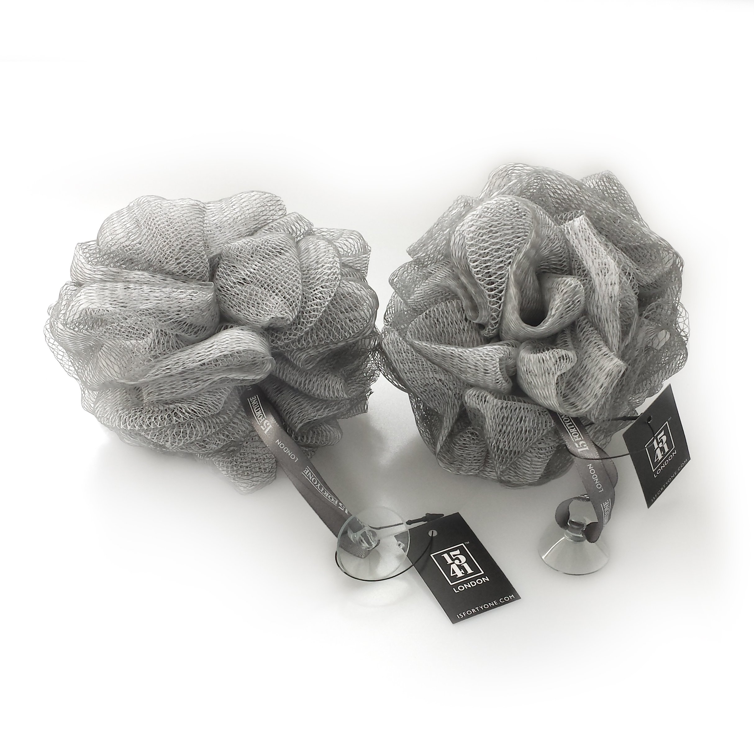1541 London Exfoliating Bath & Shower Body Puff/Scrunchie/Buffer - TWIN PACK (Silver Grey)