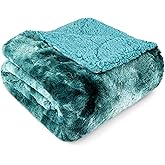 PAVILIA Faux Fur Throw Blanket Twin Tie-Dye Turquoise, Soft Warm Sherpa Blankets & Throws for Bed, Fluffy Plush Thick Fleece Throw Blanket for Couch Sofa, Reversible Furry Shaggy Blanket, Teal 60x80