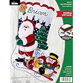 Bucilla Felt Applique 18" Stocking Making Kit, Sledding with Santa, Perfect for DIY Arts and Crafts, 89477E