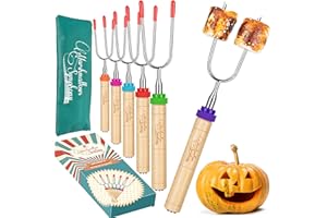 CARPATHEN Marshmallow Roasting Sticks - Set of 6 Premium Rotating Smores Sticks - Extra Long Telescoping Marshmallow Sticks for Fire Pit, Campfire & Bonfire - Camping Accessories