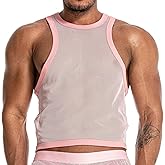 FIROTTII Mens See Through Sleeveless Shirt Mesh Tank Top for Men Crew Neck Fishnet Fitted Muscle Shirt Clubwear