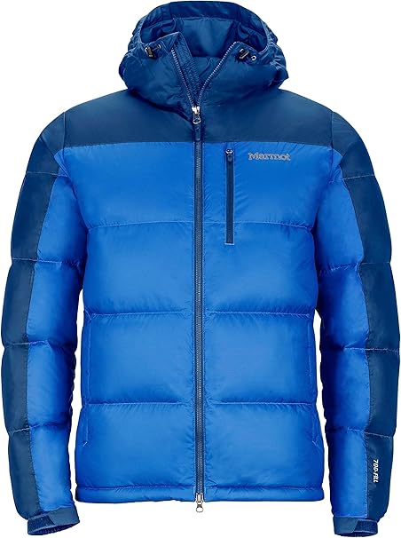 Amazon Co Jp マーモットダウンフーディメンズウィンターパフジャケット フィルパワー700 コバルトブルー ブルーナイト 服 ファッション小物