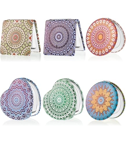 Tarini Gallery Rajasthani Handspiegel – 6-teiliges Set, Handgefertigt, Mit Perlen & Spitze Verziert, Perfekt Für Handtasche & Reisen