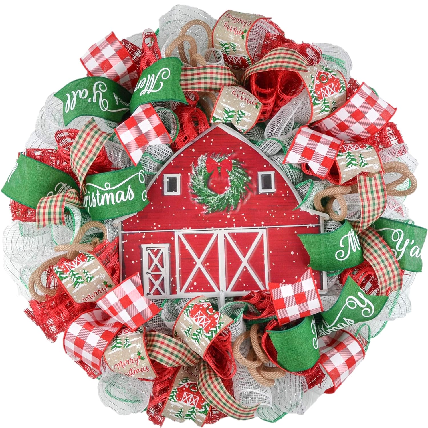 Winter Barn Christmas Mesh Wreath Farmhouse Outdoor Front
