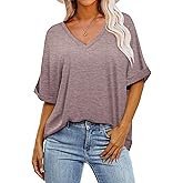 GKBK Womens Oversized T Shirts V Neck Loose Fit Shirts Short Sleeve Summer Casual Tops 2025 Trendy Blouses Y2K Plain Tees
