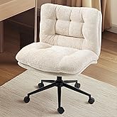 Dowinx Criss Cross Chair with Wheels, Dual-Layer Thickened Cushion, Premium Fabric Morden Home Vanity Chair Wide Seat, Ivory 