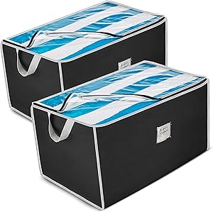 ZOBER Jumbo Storage Bag Organizer (2 Pack) Large Capacity Storage Box with Reinforced Strap Handles, PP Non-Woven Material, Clear Window, Store Blankets, Comforters, Linen, Bedding, Seasonal Clothing