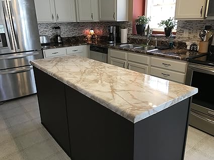 Ez Faux Decor Instant Kitchen Countertop Backspalsh Update Self Adhesive Riviera Marble Granite Peel And Stick Thick Waterproof Riviera 36 X 240 Not Contact Paper Or Paint Amazon In Home Improvement