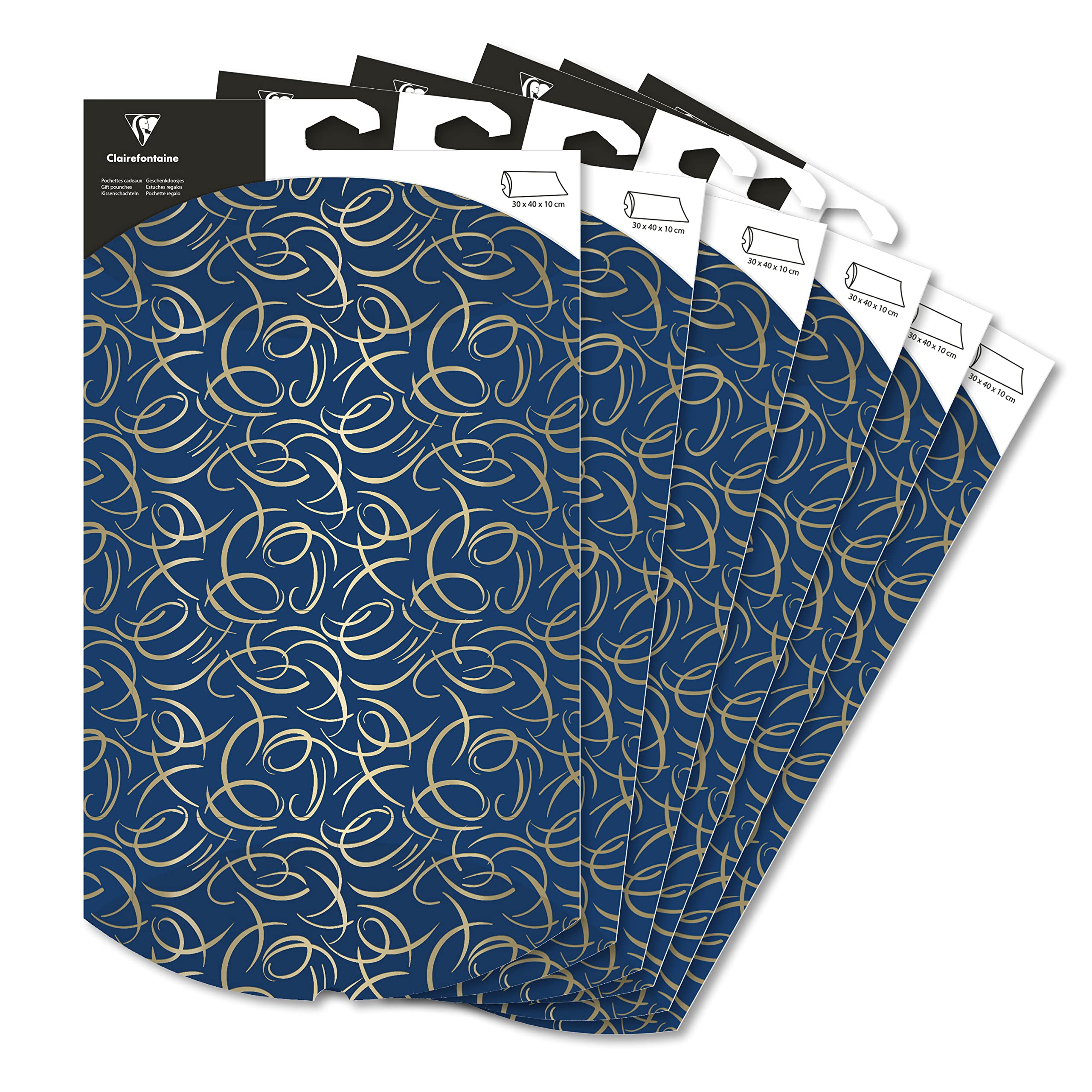 Clairefontaine 618008C -6 Large Folding Gift Bags -30x40cm - Designs : Arabesques - Pillow box - Gift wrapping - Suitable for small gifts, books, games, etc