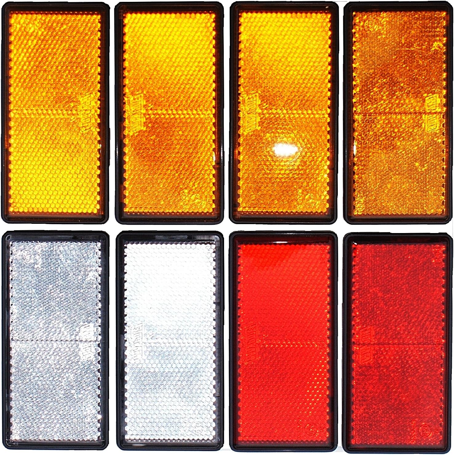 leisure MART Trailer and truck reflector set rectangular stick on 2 x red, 2 x white and 4 x amber Pt no. LMX1626