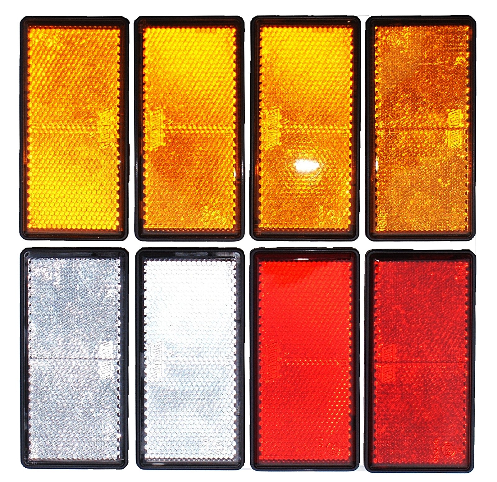 leisure MART Trailer and truck reflector set rectangular stick on 2 x red, 2 x white and 4 x amber Pt no. LMX1626