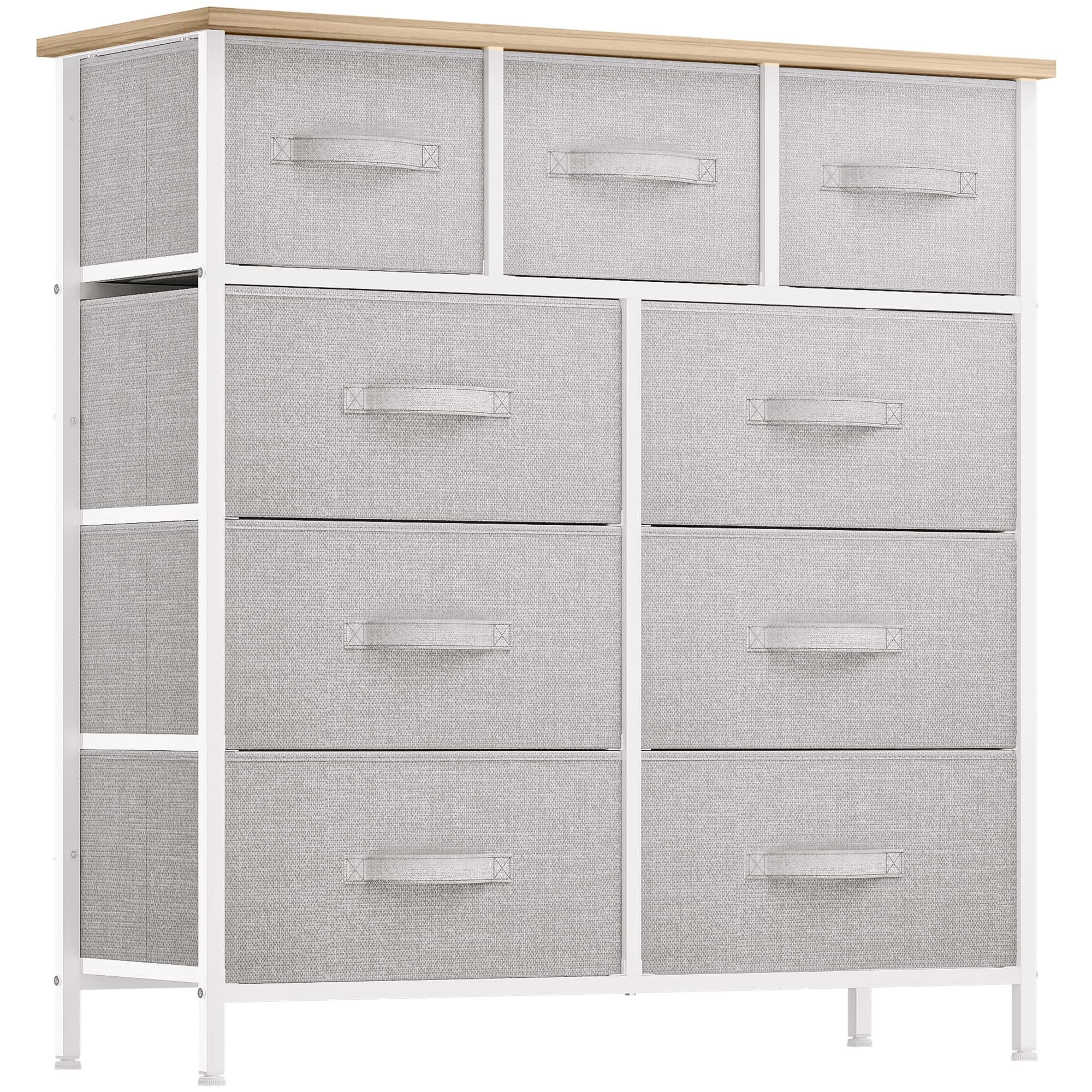 YITAHOME Dresser with 9 Drawers - Fabric Storage Tower, Organizer Unit for Room, Living Room, Hallway, Closets - Sturdy Steel Frame, Wooden Top & Easy Pull Fabric Bins (Light Gray) Image