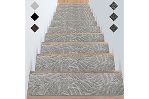 GOYLSER Indoor Stair Treads Carpet Peel and Stick, 15 Pack Stair Rugs for Wooden Steps Non Slip, Gray Step Mat Pet Friendly Step Rug, Grey Durable Carpets for Stair Protector