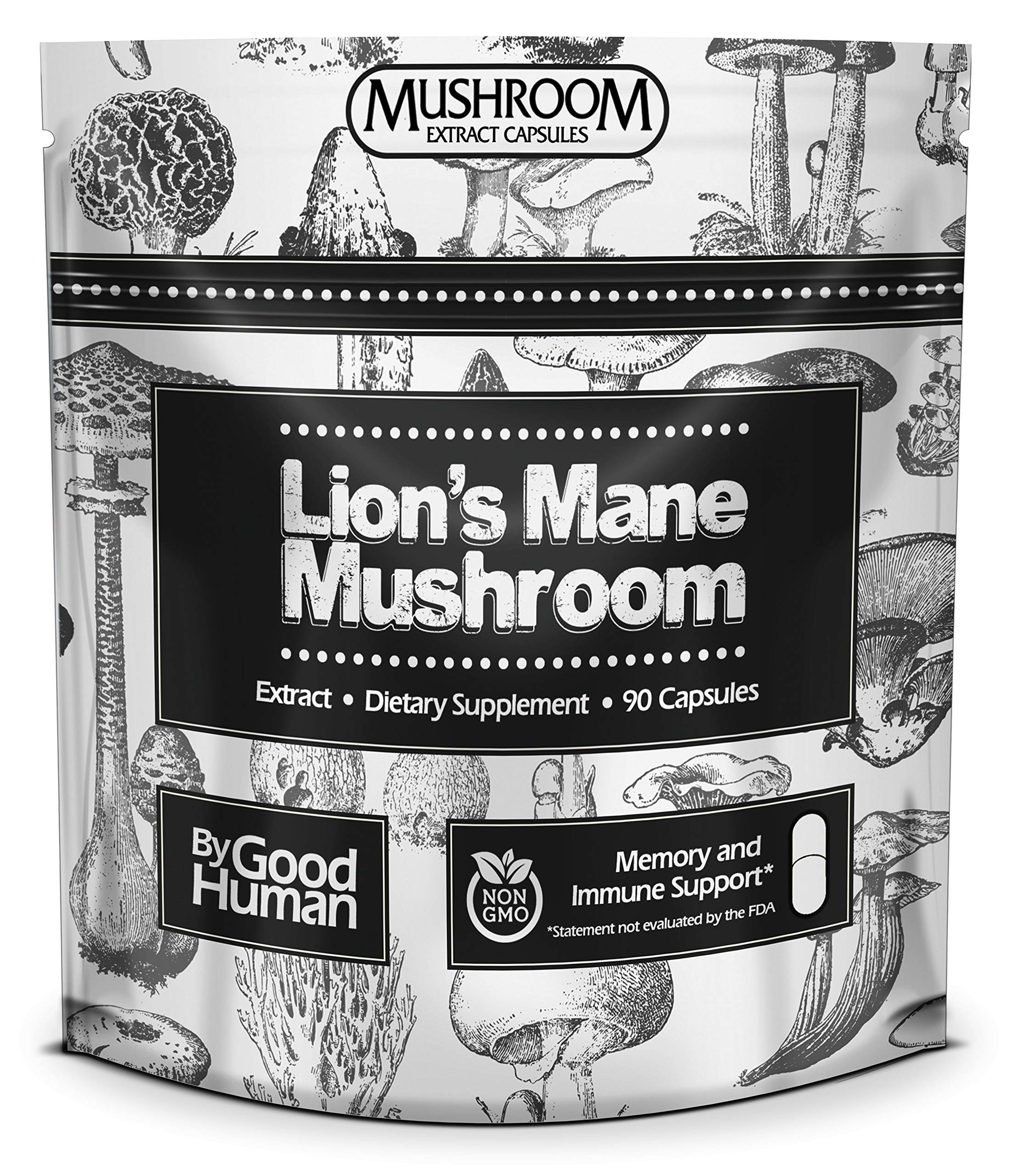 Lions Mane Mushroom Capsule Supplement: 500 Milligram Supplements with Organic Lion\'s Mane Extract - Brain Boost for Memory and Mental Clarity - Immune and Nervous System Support Pills 90 Capsules