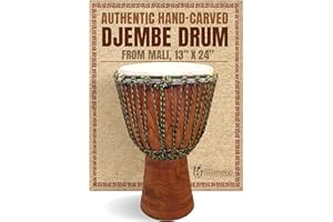 Africa Heartwood Project Hand-Carved Professional Djembe Drum from Mali - 13"x24" Full-Size Percussion Instrument with Premium Sound, Solid Hardwood & Natural Goat Skin