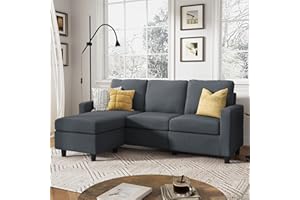 HONBAY Convertible Sectional Sofa, L Shaped Couch with Reversible Chaise for Small Space, Dark Grey
