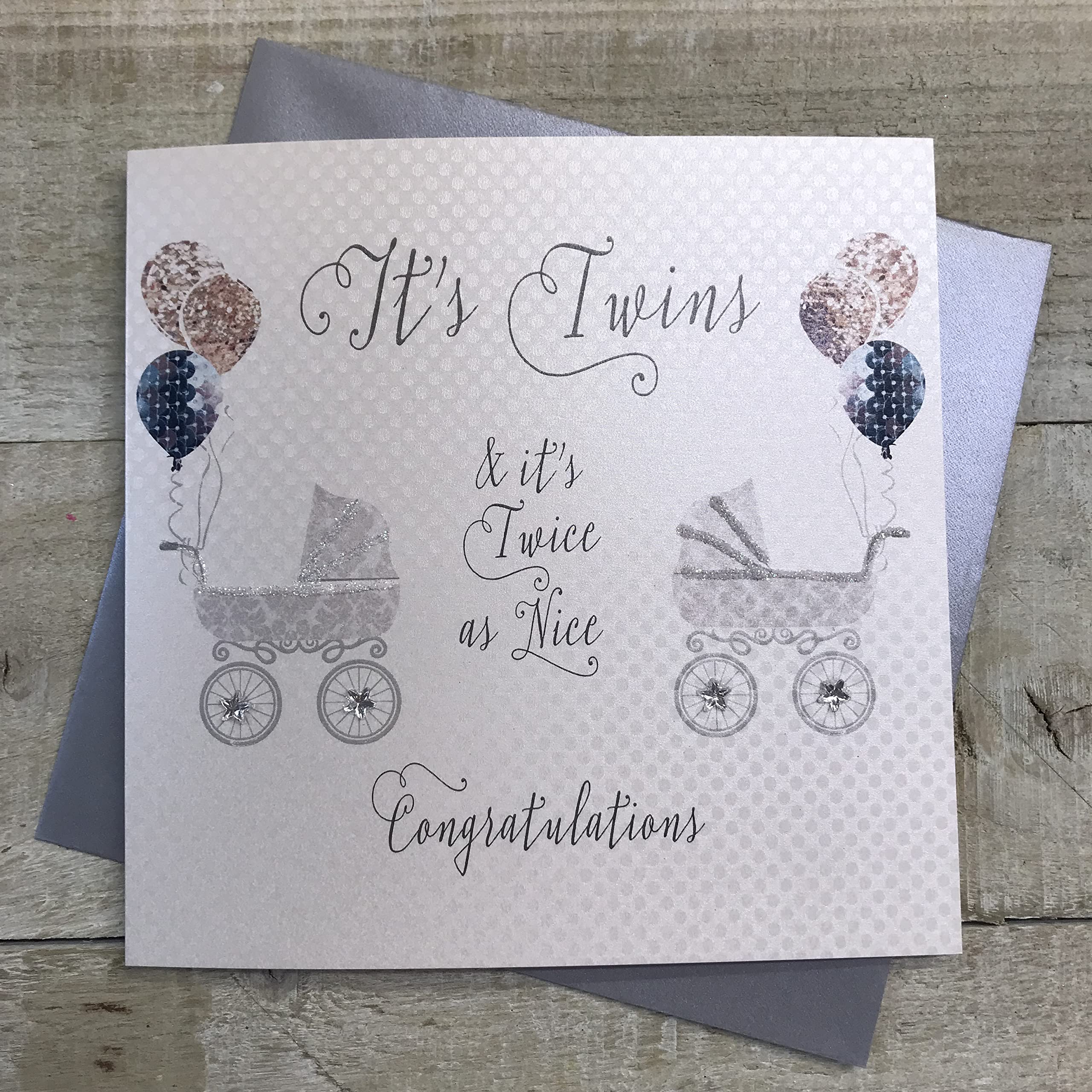 White Cotton Card Twins Prams (Silver)