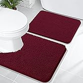 OLANLY Bathroom Rugs Sets 2 Piece, Soft Absorbent Chenille Bath Mats and U-Shaped Contour Toilet Mat Area Rug Set, Machine Washable Bath Carpet, Home Decor Accessories(24"x16"+24"x20", Burgundy)