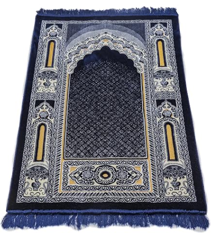 Modefa Plush Velvet Janamaz Turkish Islamic Prayer Rug – Elegant Swirl Design In Blue