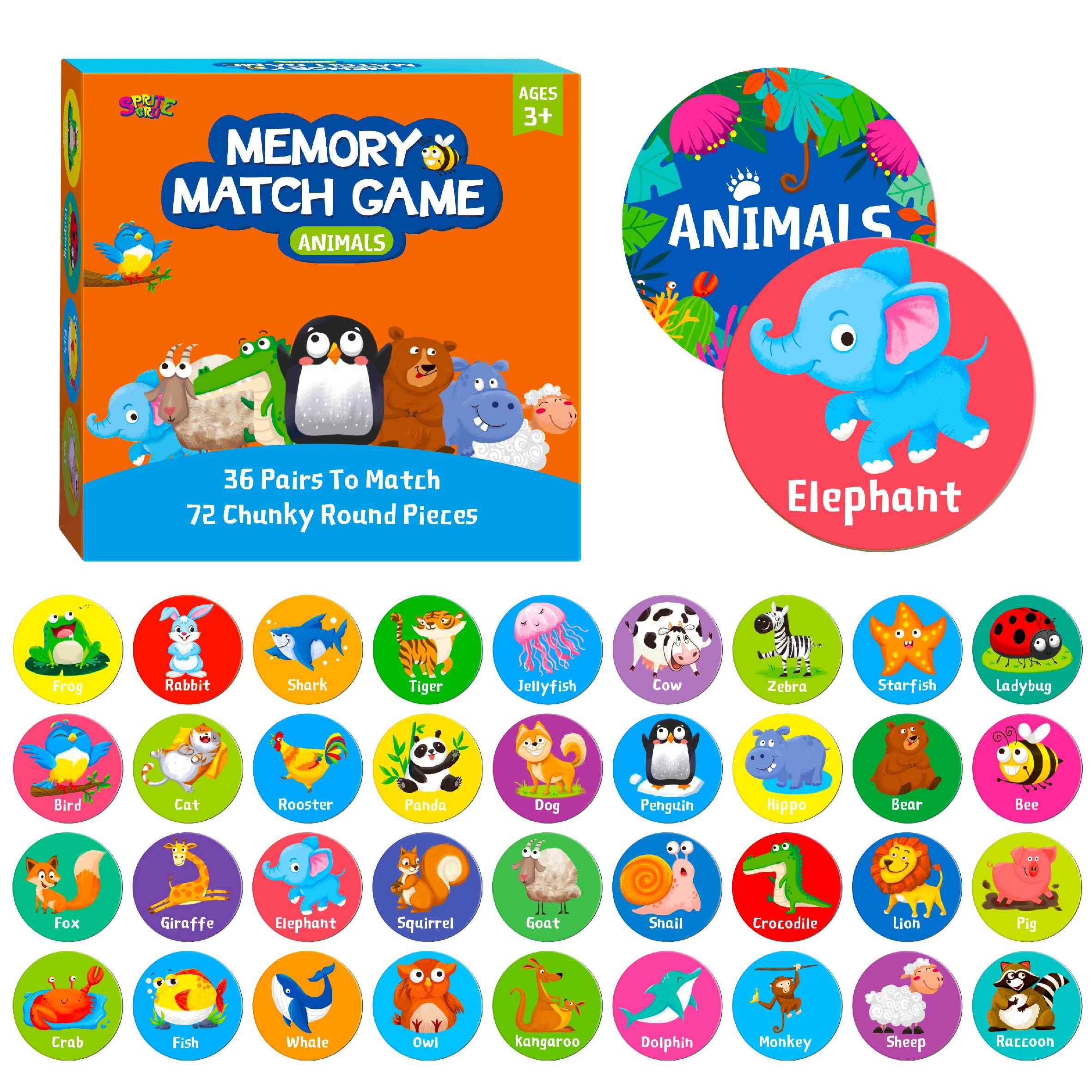 Photo 1 of Memory Matching Game, 72 PCS Animal Matching Cards for Toddlers 36 Pairs Memory Cards for Preschool 4 5 6 Years Old