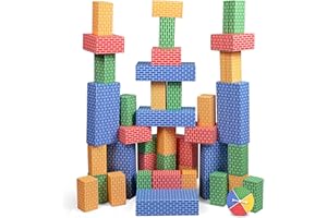 BLUE MARBLE NATIONAL GEOGRAPHIC Kids Jumbo Cardboard Building Blocks – 40 Heavy-Duty Bricks in 3 Sizes, Build & Learn with Game Spinner & Activity Cards for Kids 3+, Indoor Play Construction Toy for STEM Learning