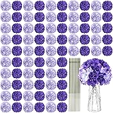 Yunsailing 100 Pcs Artificial Hydrangea Flowers Hydrangea Flower Heads with Stems Silk Faux Flowers for Wedding Centerpiece Fake Bouquet Home Indoor Garden Party Decoration (Dark Light Purple)