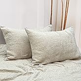 NTBAY French Linen Pillow Cases - Yarn Dyed 2 Pack 100% Linen Standard Pillowcases, Breathable and Cooling Washed Pillow Cases with Envelope Closure, 20x26 Inches, Natural Linen