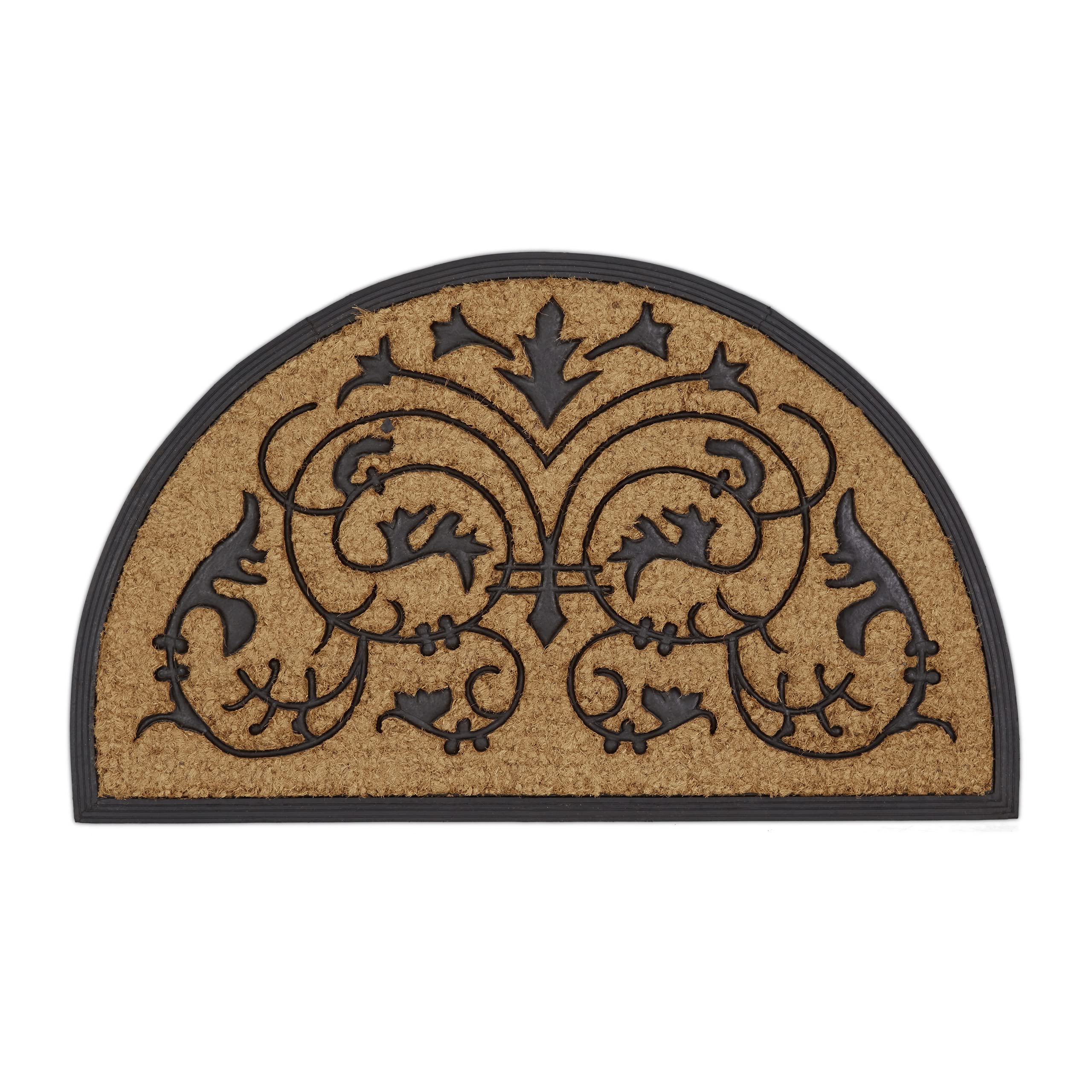 Relaxdays Semi-Circular Coir Doormat 100 x 60 cm w/ Anti-Slip Rubber Underside Welcome Mat, Brown