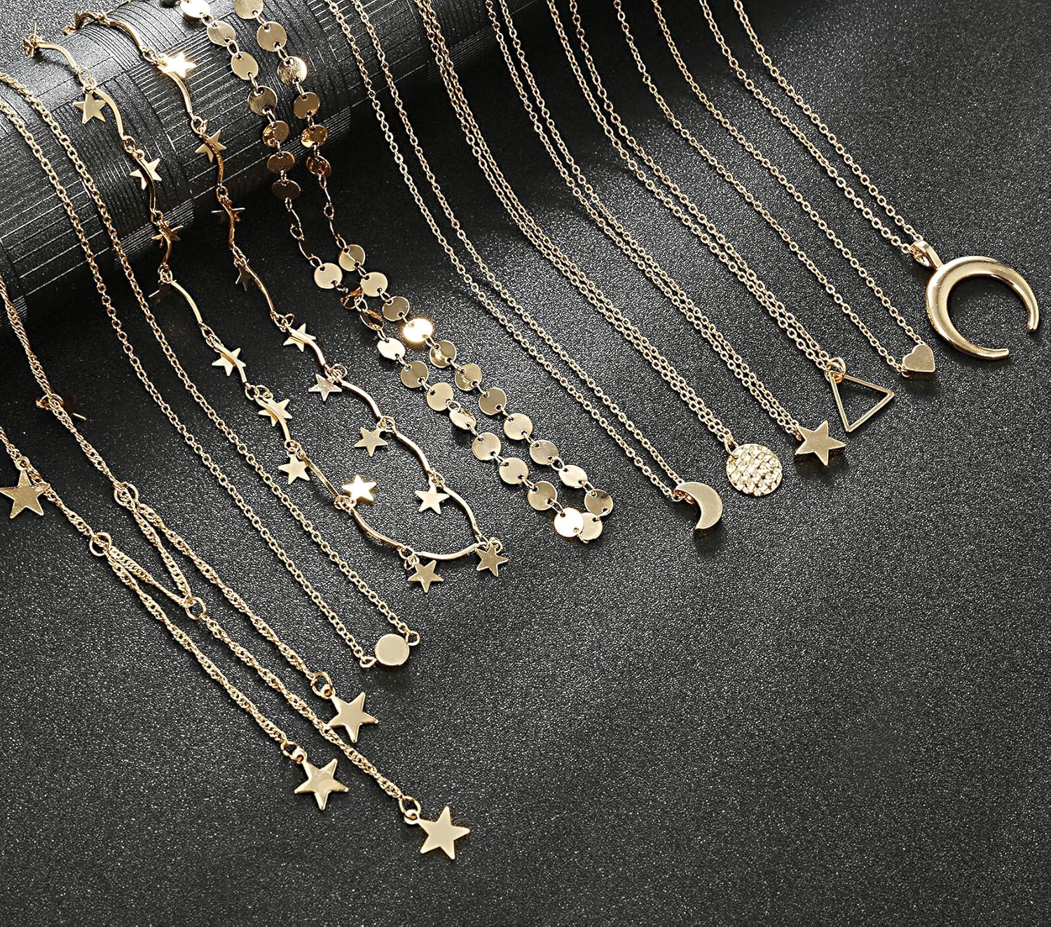 20 PCS Multiple DIY Layered Choker Necklace for Women with Sexy Coin Moon Star Multilayer Choker Chain Y Necklaces Set Adjustable Gold Silver Bar Pendant Y Necklace for Teens Girls Women (20 PCS): Clothing