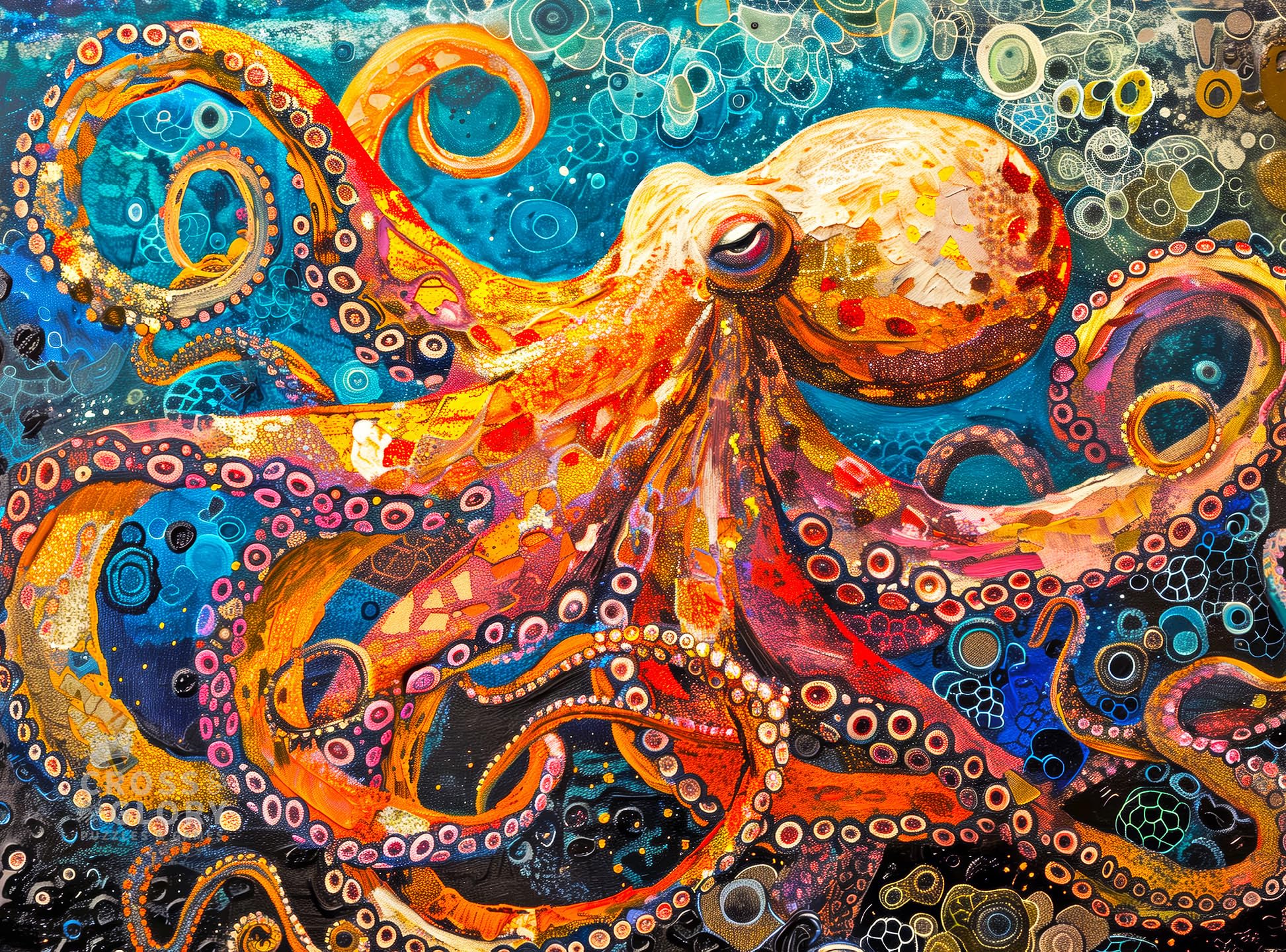 Cross & Glory - The Great Blue Octopus Enigma - 1000 Piece Jigsaw Puzzles for Adults | Marine Ocean Artwork Puzzle | Challenging Brain Teaser