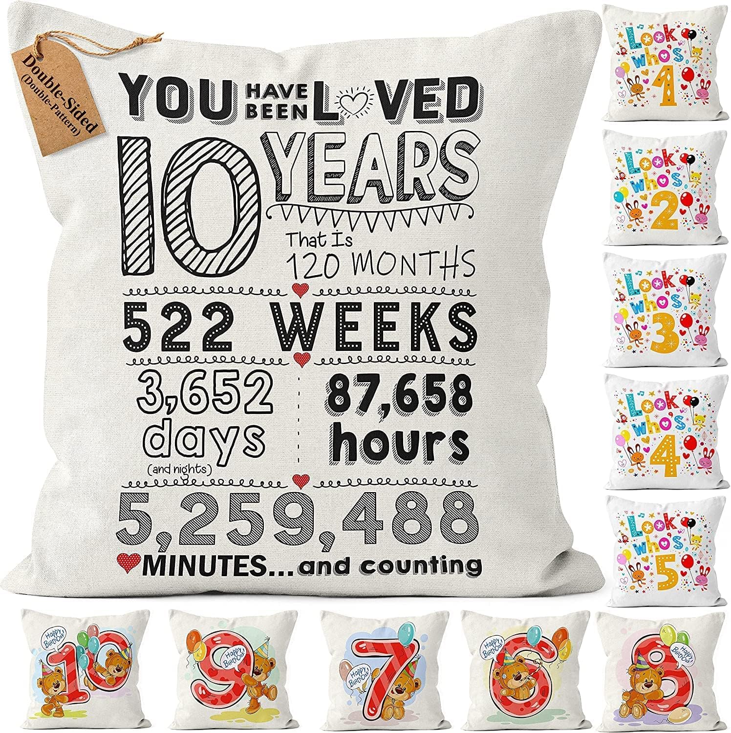 Kies CROWNLY CRYSTAL® (Double-Sided) Gifts for 10 Year Olds Girls 10th Birthday Decorations for Boys Cushion Cover 18x18 Inches Gifts for 10 Year Olds Girls Gifts for Grandson Gift for Daughter 10th — image 1