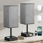Bedside Touch Table Lamps Set of 2 - Nightstand Lamps for Bedroom with USB C+A Charging Ports & AC Outlets, 3 Way Dimmable wi