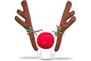 Zento Deals Reindeer Antlers & Nose for Christmas Car Decorations Kit with Reindeer Antler, Xmas Jingle Bells & Nose for Christmas Costume Accessory Set Great for Holidays