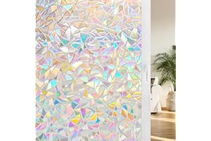 Homein Window Privacy Film, Rainbow Window Film Decorative 3D Window Clings Non Adhesive Window Tint for Home, Stained Glass Window Film for Glass, UV Blocking, 17.5 x 78.7 inches