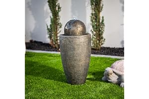 XBrand 25.98" H Round Stone Indoor/Outdoor Modern Stone Textured Sphere Water Fountain w/LED Lights, Ball Water Fountain Decor, Garden Sphere Fountain, Patio Fountain, Outdoor Fountain, Bronze
