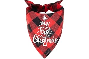 YROVWENQ Family Kitchen My First Christmas Red Plaid Pet Dog Cat Bandana Christmas Scarf for Pet Puppy Dog Birthday Christmas Party Accessories Decoration Gift