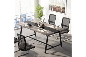 Tribesigns 6FT Rectangle Conference Table, 70.87L x 33.46W x 29.92H Inches Meeting Table for Conference Room, Vintage Wood Office Executive Desk with Strong Metal Frame for 6 People (Grey)