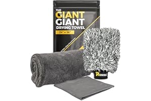 PHINISH The Giant Giant 24"x36" Car Drying Towel – Ultra Absorbent 1200 GSM Twisted Loop Microfiber, Scratch-Free, Streak-Free, 70/30 Korean Blend – Includes Wash Mitt & Glass Towel for Auto Detailing