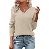 Zeagoo Women's 2026 Fall V Neck Sweater Trendy Long Sleeve Casual Lightweight Ribbed Knit Pullover Tops