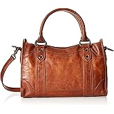 Frye Women's Melissa Zip Satchel Leather Handbag with Adjustable Shoulder Strap & Top Handle
