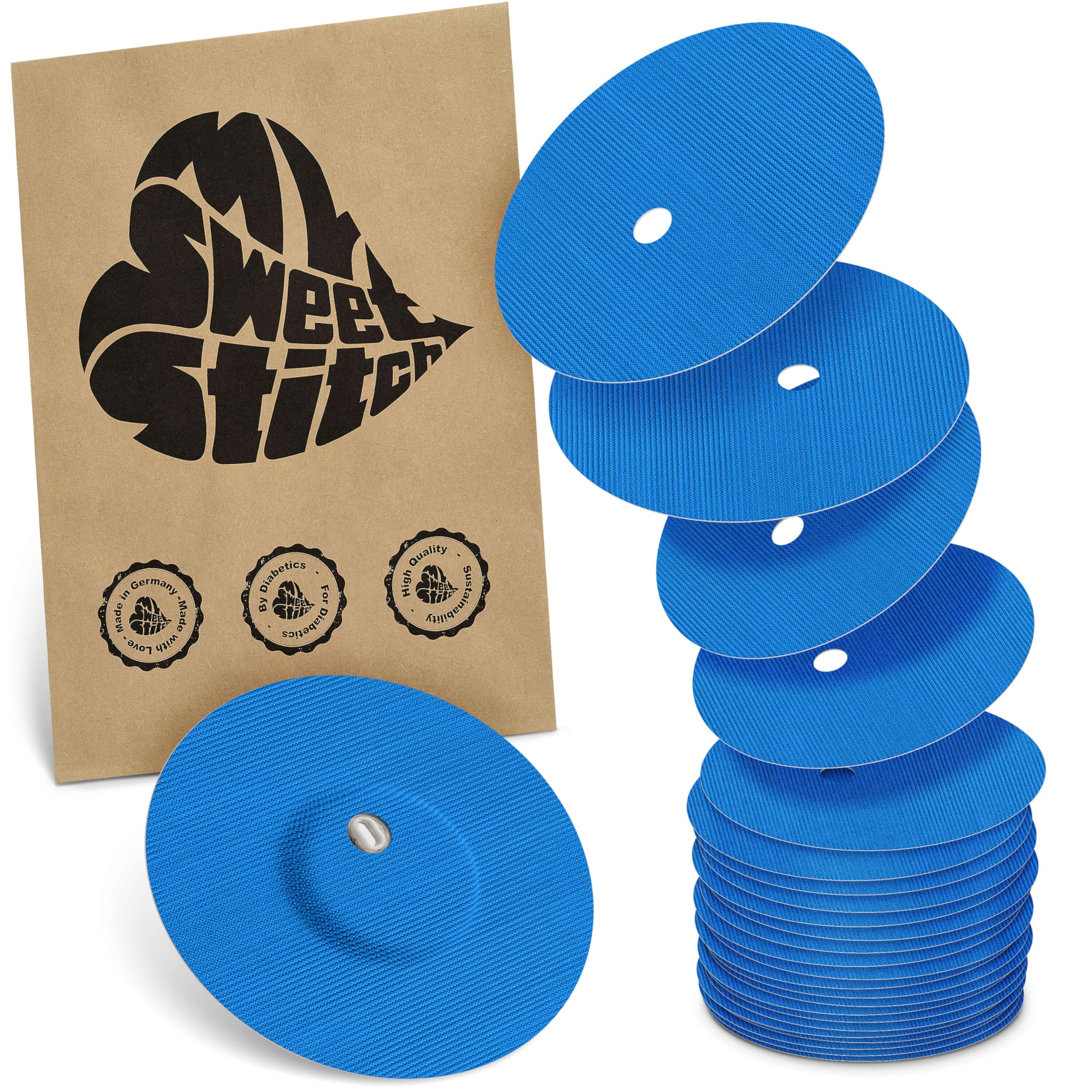 MySweetStitch - 25 x Freestyle Libre 3 Round Patches with Ventilation Hole, Overpatch Ø 60mm, Waterproof, Breathable, Skin-Friendly, Made in Germany, Blue