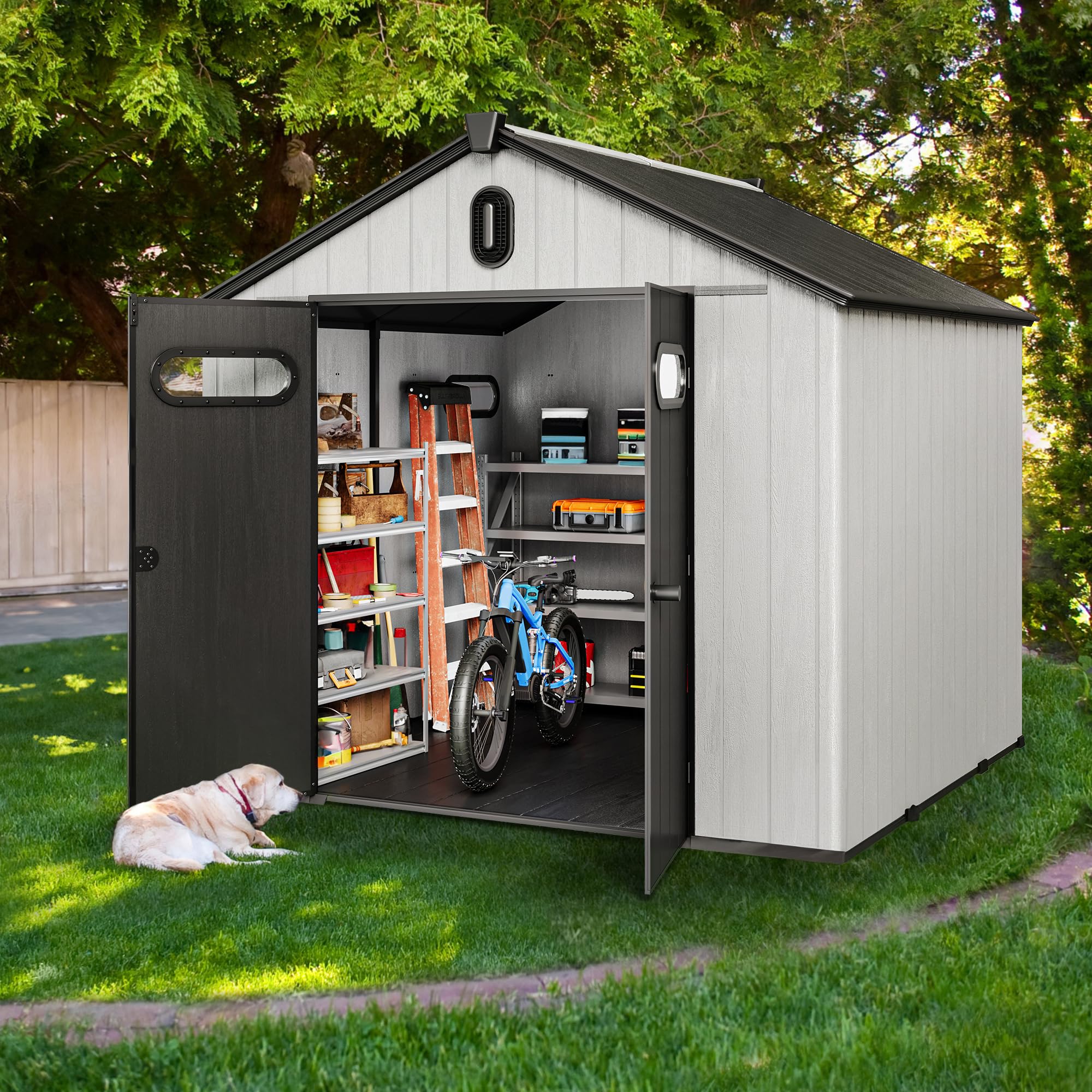 Photo 1 of **PARTIAL SET**
YITAHOME  Outdoor Plastic Storage Shed with Floor,  Waterproof Garden Shed with Lockable Door, Windows & Vents, Plastic Tool Storage for Patio Furniture, Lawn Mower, Bike Storage, Gray