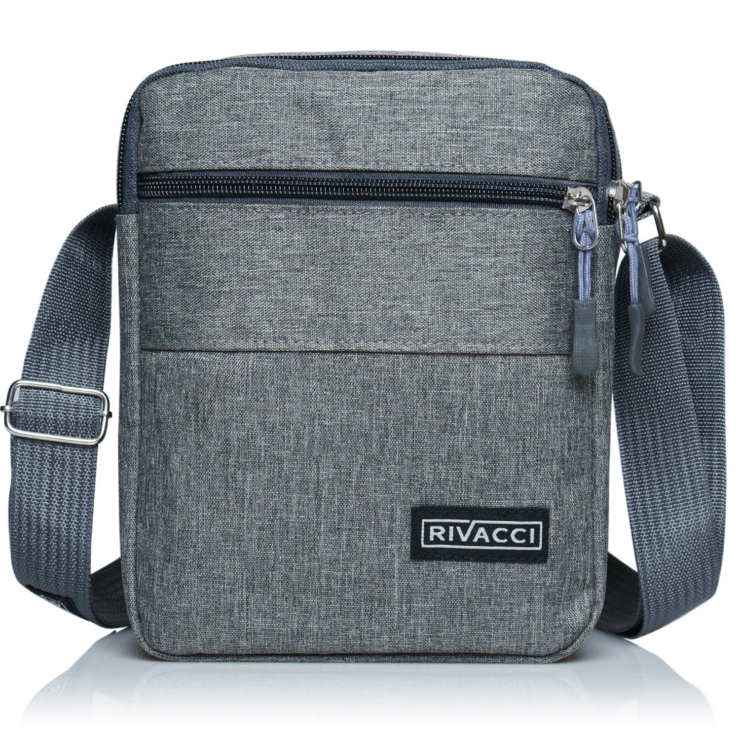 Rivacci Men Shoulder Bag Crossbody Travel Messenger Bags Small Retro Canvas Satchel Zipped Unisex Lightweight Long Strap for Phone iPad Mini Kindle Casual Business Cross Body Ladies Zips - Grey