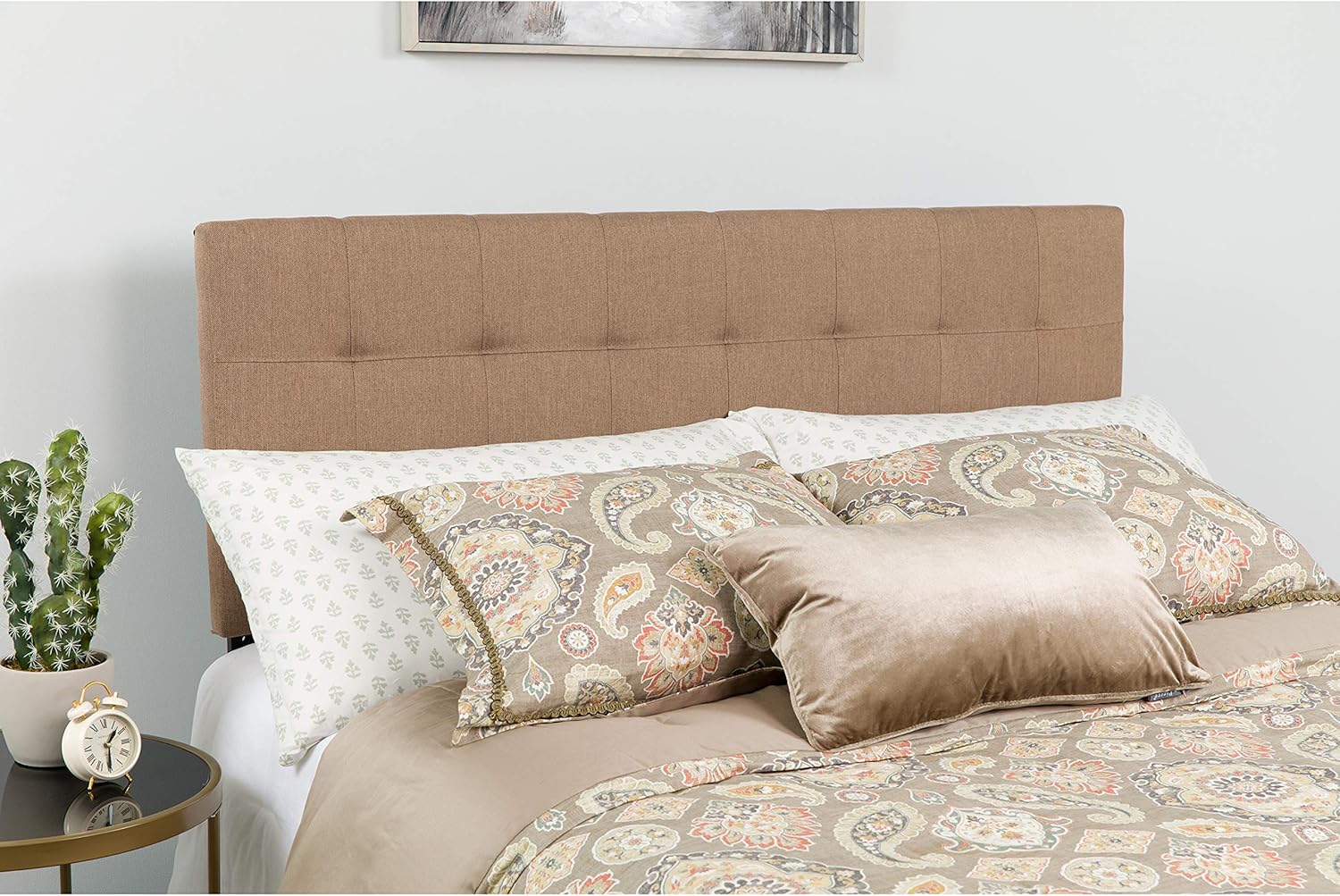 Flash Furniture Bedford Tufted Upholstered Queen Size Headboard in Camel Fabric